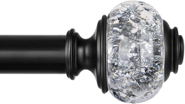 1 Inch Curtain Rods 72 to 144 Inches (6 to 12 ft) Telescoping Single Drapery Rod, USFOOK Black Curtain Rods for Windows 69 to 140 Inches, Decorative Translucent Finials