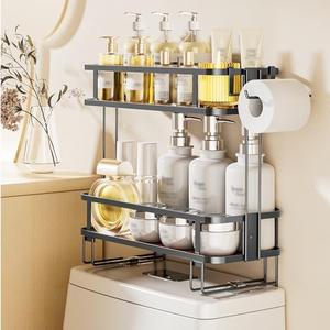 LAMU 2-Tier Over-The-Toilet Storage Shelf, Bathroom Organizer, Large Capacity, No-Drill Installation, Rust-Resistant Thick Material, Perfect for Bathroom Shelf, Black