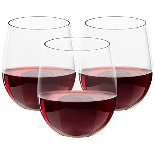 FOCUSLINE 20 Pack Plastic Wine Glasses Stemless, 12 Oz Crystal Clear Disposable Wine Cups, Reusable Plastic Wine Glasses for Parties Weddings, Shatterproof Recyclable and BPA-Free