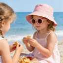 Baby Sun Hat with Sunglasses, UPF 50+ Wide Brim Kids Bucket Hat with Neck Protection, Adjustable Beach Hats for Boys & Girls (Pink)