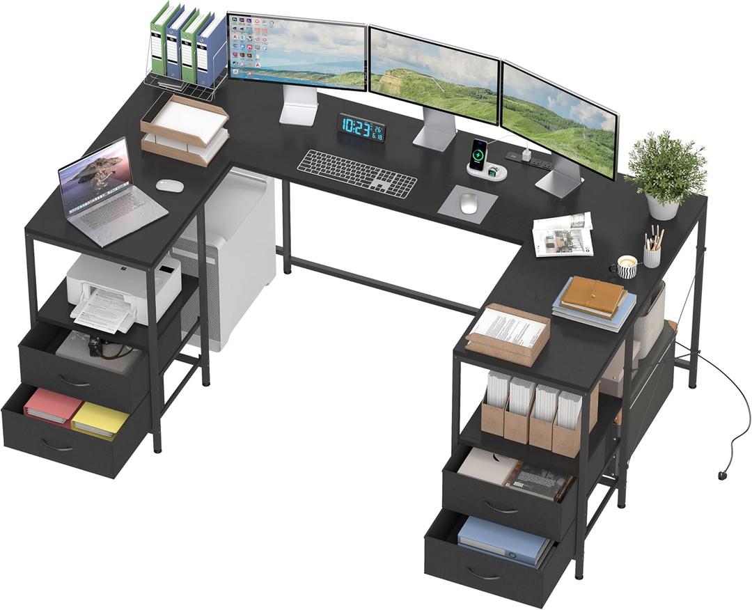 YOSHOOT 67" U Shaped Computer Desk, Reversible L Shaped Gaming Desk, 35.4"D x 66.9"W x 30.3"H