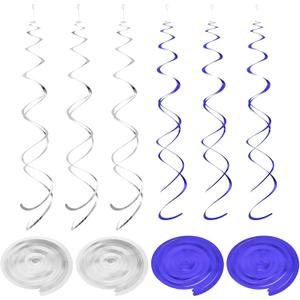 MECCANIXITY 20 Pcs Party Hanging Swirls Double Strip Streamer Ceiling Decorations Hanging Swirling with Hang Tag Hook for Birthday,Wedding,Graduation Party Supplies(Dark Blue,Silver)