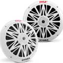 Pyle Marine Speakers, Waterproof, Weather Resistant, 8 Inch Dual, 10 Inch Outer Frame, 300 Watt Power, Poly Carbon Cone, Cloth Surround, Includes Mounting Hardware and Wires, White, PLMR82