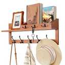 Coat Rack Wall Mount with Shelf, 26IN Wooden Coat Hanger Hooks Wall Mount with 5 Metal Hooks, Hanging Shelf with Hooks, Wood