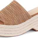 Erocalli Platform Sandals Women Raffia Espadrille Wedges Summer Beach Shoes | Woven Raffia Platform Wedge Sandals with Open Toe, Espadrille Sole and Slip-On Design for Effortless Summer Style (Black)