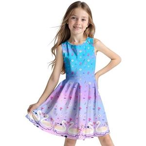 Sleeveless Summer Dress for Girls, Tropical Print Beach Vacation Sundress for Party and Birthday Gift, 11-12 y, 150 CM