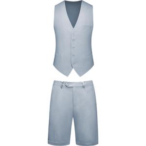 Mens 2-Piece Linen Summer Suit - Beach Wedding Guest Outfit with Vest and Shorts Set, Size XL