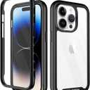 wahhle Compatible with iPhone 14 Pro Case, Full-Body Protection Phone Cover with Screen Protector Built-in, Touch Sensitive, Anti Scratch Shockproof TPU Bumper Case for 14 Pro 6.1 Inches-Black/Clear