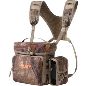 NEW VIEW CamoRanger Binocular Harness Chest Pack, Ripstop Bino Harness with Rangefinder Pouch and Rain Cover for Hunting