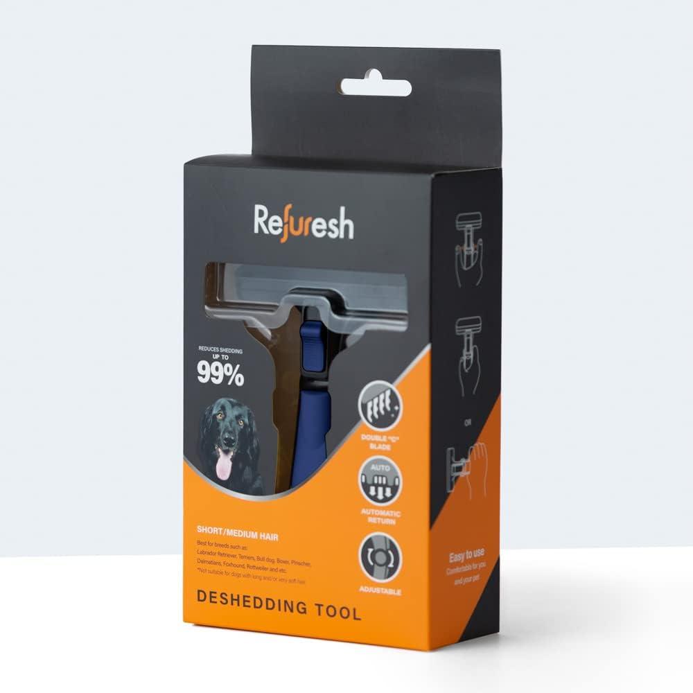 Deshedding Dog Brush for Short/Medium Hair (Medium,Blue)  Gentle Deshedding tool for Dogs & Cats  Reduces shedding, without damaging topcoat. Removes Loose Fur & Dead Undercoat.
