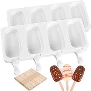 WMKGG Popsicle Silicone Molds Set, 2 PCS Ice Cream Molds with 50 Wooden Sticks for Cake Pop, Ice Pop, Cakesicles, (Standard Size/White) …
