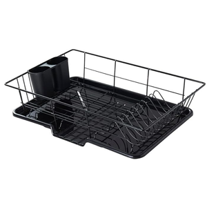 Space-Saving 3-Piece Dish Drainer Rack Set with Cutlery Holder - Maximize Countertop Space, Black