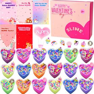 Valentines Day Clay Kit with Cards, 28 Pack Valentine Butter Slime, DIY Dough Toys for Kids Valentines Classroom Exchange Cards, Valentine's Party Favor Goodie Bag Stuffers