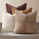 MIULEE Brown Throw Pillow Covers 20x20 Inch Set of 4 Boho Farmhouse Cushion Cases Neutral Gradient Corduroy Pillow Cases with Invisible Zipper Patchwork Home Decor for Couch Sofa Bed