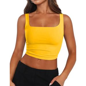 Zeagoo Women's Double Lined Tank Top Square Neck Sleeveless Crop Tops 2026 Cute Casual Slim Fit Trendy Tops Yellow M