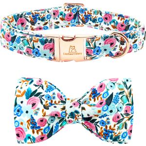 Lionheart glory Dog Collar Bow Collar Floral Dog Collar with Bow Tie Spring Summer Cute Collar Dog Boy or Girl Dog Collars Soft Durable Adjustable Dog Collars for Large Dogs, Size: Large (Pack of 1）