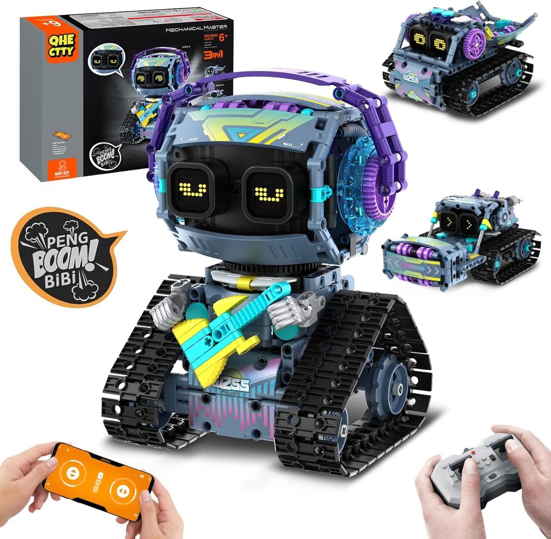 QHECTTY STEM Robot Building Kit for Kids 6-14,3in1 Remote & APP Controlled STEM Rock Robot/Truck/Road Roller Building Toys for Kid,433 Pcs Building Blocks Set Birthday Xmas Gift Ideas for Boys Girls