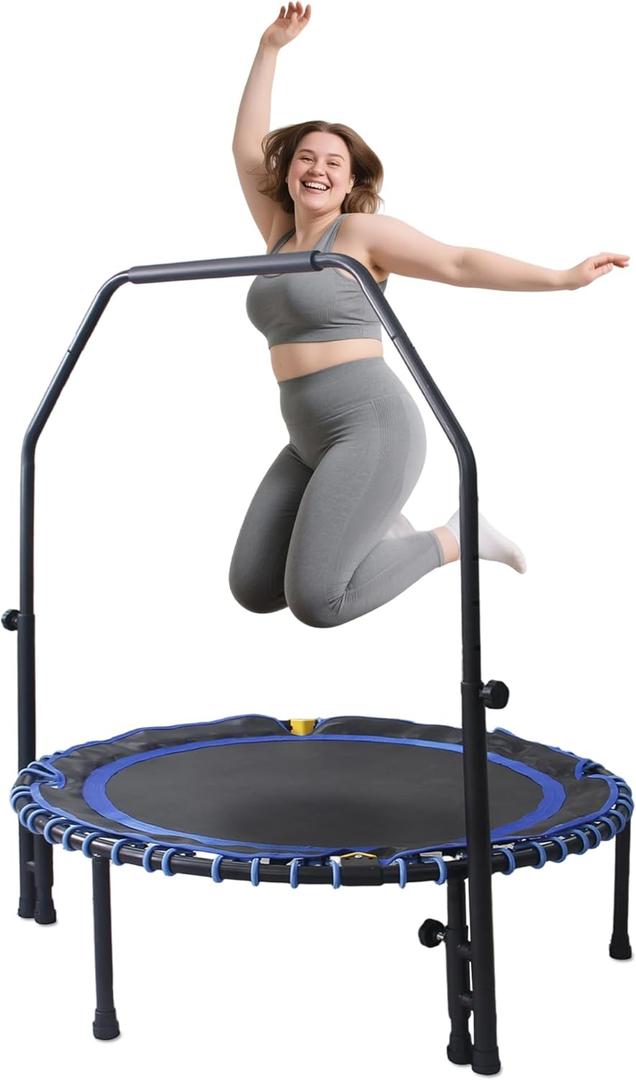 48'' Foldable Mini Rebounder Trampoline for Adults with U-Bar  Indoor Fitness Bungee Workout Trampoline for Exercise & Balance Training