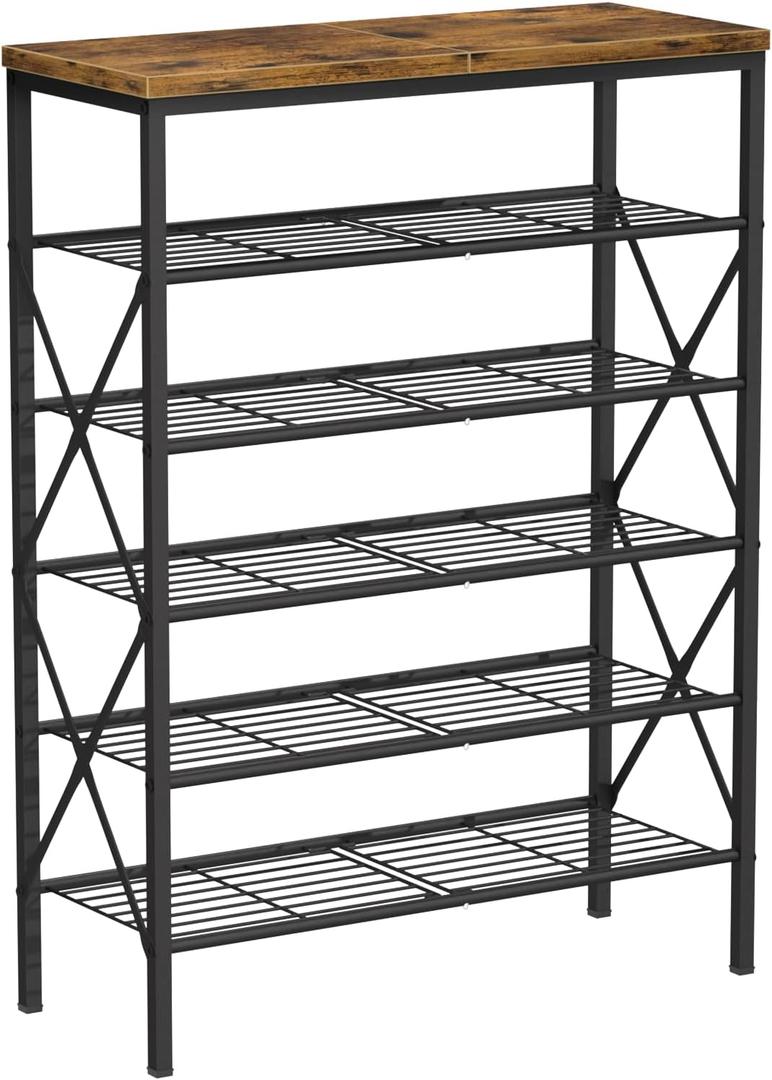 MILEFA 6 Tiers Metal Shoe Rack，Large Capacity Shoe Rack Holds 24 Pairs of Shoes, Durable and Stable, Adjustable Metal Shelf Stackable Shoe Shelf for Entryway, Hallway, Living Room, Closet
