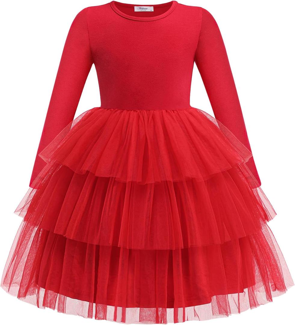 Arshiner Toddler Tutu Dress Girls Long Sleeve Fall Winter Tiered Formal Party Tulle Dresses for Kids 2-6Y (4T)