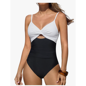 CUPSHE One Piece Swimsuit for Women Bathing Suits Twist Front Cutout Adjustable Straps Ruched Swimwear, Size M