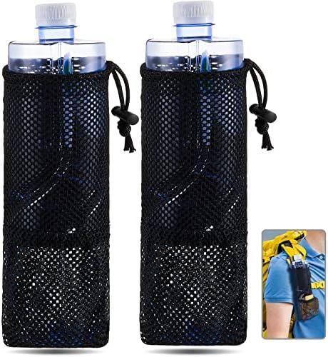 Riakrum 1 Piece Water Bottle Holder for Backpack Foldable Mesh Water and Snack Holder Adjustable Pouch Tactical Attachments Bottle Carrier for Hiking Bicycle(Black)