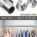 Premium Stainless Steel Closet Rod 1.0mm/1.3", Heavy Duty Adjustable Hanging Bar for Clothes Organization, No-Splice 1-Piece Telescoping Design (Silver, 16.9" - 26.9")