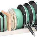 Pots and Pans Organizer for under Cabinet, Pan Pot Organizers inside Cabinet, Expandable Organizer with 10 Adjustable Dividers for Cookie Sheets, Cutting Boards, Pot Lids, Cookware - Frying Pan Rack (White)