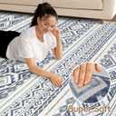 cotiled 10x14 Area Rug Living Room: Washable Boho Rugs with Non Slip Backing Large Soft Indoor Stain Resistant Carpet for Bedroom Farmhouse Dining Room Lightweight Home Decor Blue