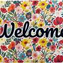 Welcome Mat 17x29 Inch Spring Summer Outdoors Indoors Front Door Mat, Low Profile Doormat for Outside Inside Home Entrance, Non Slip Rubber Back Floor Rugs for Entryway, Spring Flower
