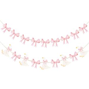 TaoBary 2 Set One Silly Goose Birthday Banner Bow Goose Theme Banner 1st Birthday Party Decoration for Baby Shower Girls Party Supplies (Pink)