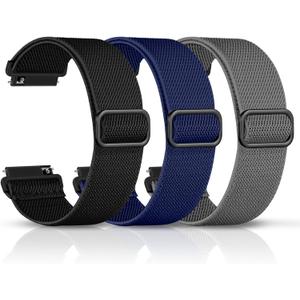 DaQin 3 Pack Nylon Watch Bands Compatible with 16mm 18mm 20mm 22mm Quick Release Watch Band, Adjustable Soft Stretchy Solo Loop Strap Elastic Braided Relacement Wristband for Men Women (Black/Navy Blue/Grey)