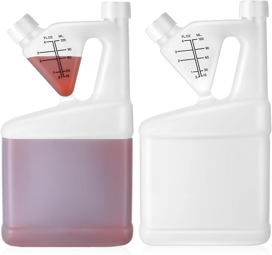 2 Pcs 32oz Tip Measure Containers Tip and Pour Measuring Containers Chemical Measuring Cups with Lids Plastic Bottle, up to 4oz Capacity (32oz)