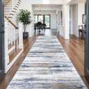 4x10 Wide Washable Runner Rug: Easy-to-Clean Runners for Hallway Entryway Kitchen Bedroom Living Room - Stain and Water Resistant Rugs with Non-Slip Backing - Soft Low-Pile Carpet Navy Grey