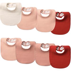 8-Pack Baby Drool Bibs, 100% Cotton, Ultra Soft & Absorbent for Newborns, Adjustable Snaps, Shower Gift (Pink Beige)