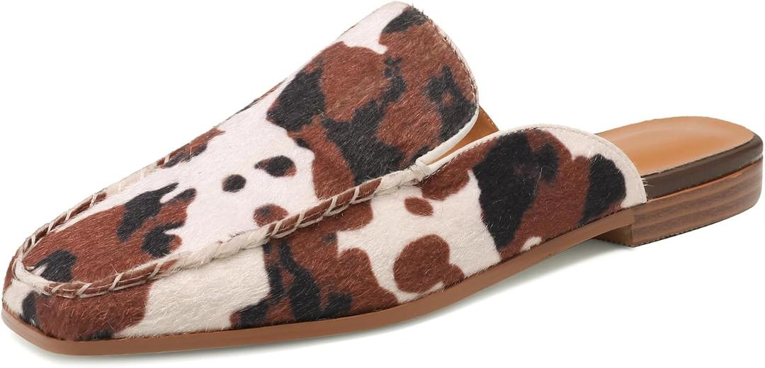 Suede Mules for Women Square Toe Slip On Loafers Flats Low Heel Backless Slide Shoes for Casual Fashion Party Work, 7