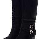 Ermonn Womens Mid Knee High Boots Chunky Heel Slouchy Metal Buckle Side Zipper Fashion Winter Shoes. Size 7