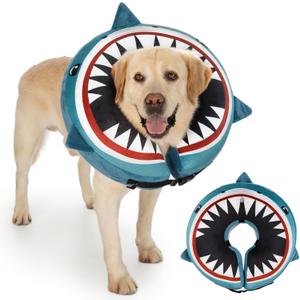 Dog Cone Inflatable Widen Dog Neck Donut Collar, Soft Cone Alternative After Surgery for Large Medium Small Dogs to Stop Licking (Blue Shark, Large)