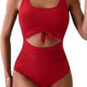 Eomenie Women's One Piece Swimsuit Tummy Control Slimming Bathing Suit Cutout Tie Knot Swimwear (Large, Red)