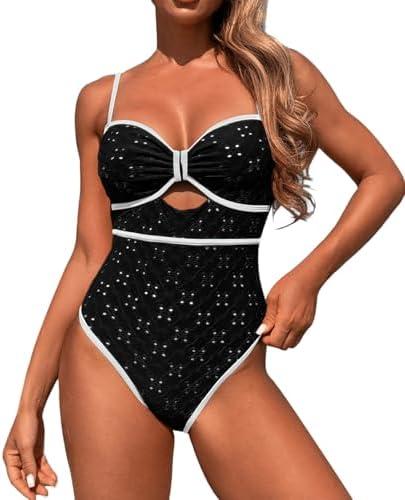 MIYOUJ Women's One Piece Swimsuits Tummy Control Cutout Bathing Suit High Waisted 1 Piece High Cut Swimsuit, Large