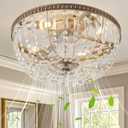 20inch Gold Crystal Flush Mount Ceiling Fan With Lights Low Profile, Medium