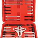 46-Piece Harmonic Balancer Puller Set | Comprehensive Flywheel Puller, Automotive Steering Wheel Puller Kit, Crankshaft Pulley Removal, Gear Puller, Flange Type Puller (Red)