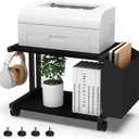 VEDECASA 2 Tier Black Printer Stand with Storage Bag for Home Office Desktop Printer Table Underdesk Organizer Mobile Printer Shelf with Caster Wheel (Black)