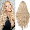 FAVE Long Blonde Wig Wavy Synthetic Wig Platinum Blonde Wig Middle Part Natural Blonde Wig Wigs for White Women(28 Inches)
