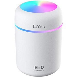 LtYioe Colorful Cool Mini Humidifier, USB Personal Desktop Humidifier for Car, Office Room, Bedroom,etc. Auto Shut-Off, 2 Mist Modes, Super Quiet. (White)