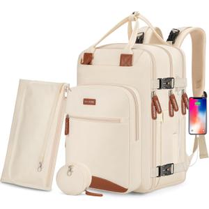 Diaper Bag Backpack,BAGPARKK Multi function Baby Bag with Portable Changing Pad, Pacifier Holder,Waterproof Diaper Bags with USB Charging Port,Anti-Theft Travel Backpack for Mom, Dad, Newborn (Beige)