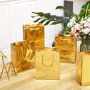 Seajan 50 Pack Metallic Gold Gift Bags with Handles Gold Foil Favor Glossy Finish Waterproof Bags with Tags for Birthday Party Anniversary Wedding Baby Shower Thanksgiving Christmas Party Supplies
