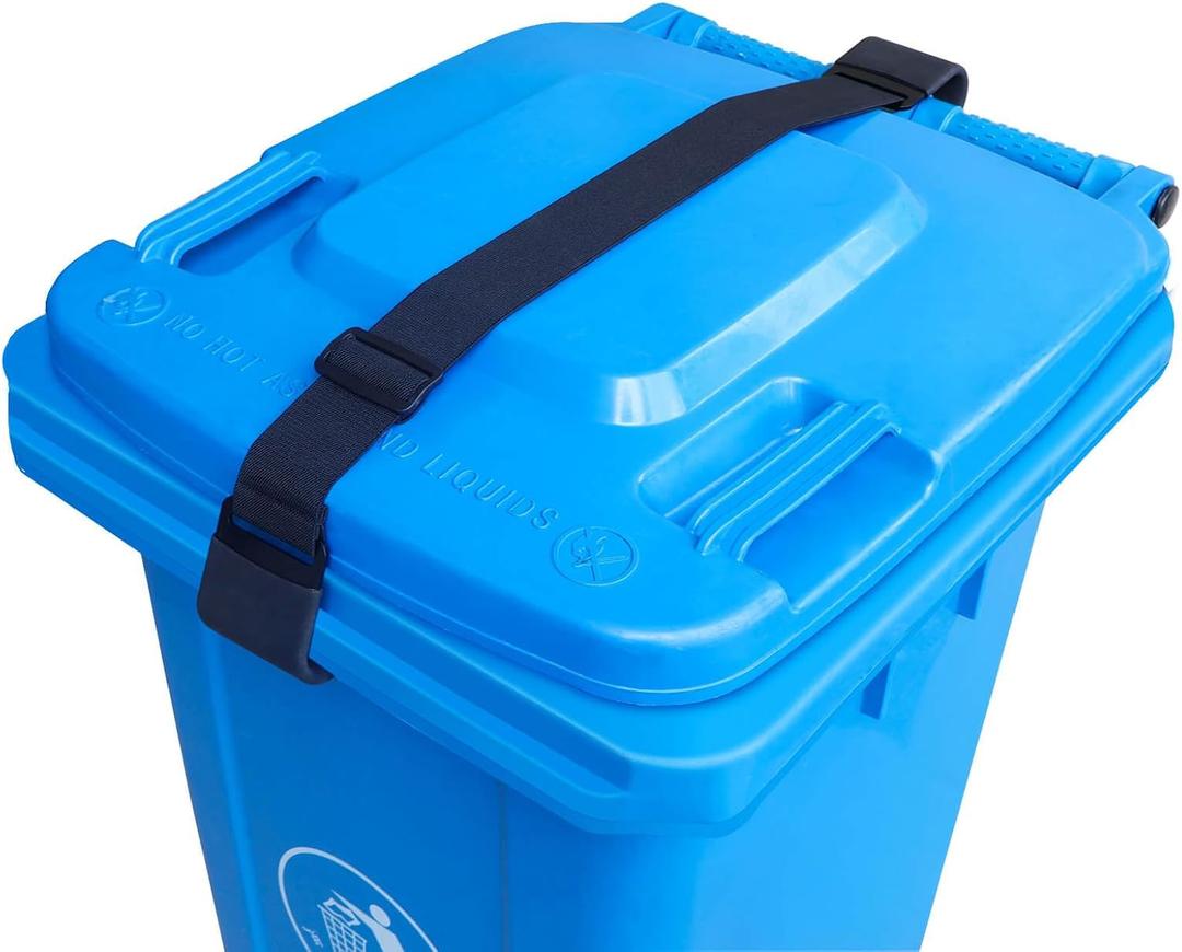 Trash Can Lock - Adjustable Garbage Can Lid Locks Strap for Preventing Squirrels, Dogs, Raccoons, Birds During Strong Winds (Black, 1 Pcs)