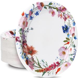 30PCS Floral Oval Paper Plates Party Supplies 10"12" Large Oval Dinner Plates Floral Party Plates Bulk for Holiday Bridal Shower Wedding Tea Party Supplies