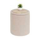 B FSOBEIIALEO Ottoman with Stroage, Round Sherpa Storage Ottoman Stool, Boucle Foot Rest 14.6"x14.6"x17.7"（Beige